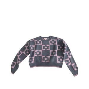 Debut Floral Sweater Crop Top Womens M Retro‎ Y2K Fairycore Flower Power Pink